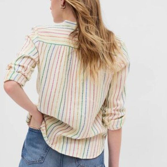 The Gap Crinkle Gauze Shirt rainbow size medium tall - Picture 2 of 11